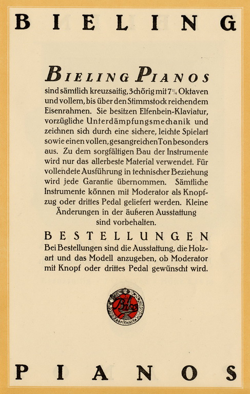 Bieling Pianos - Katalog von 1928 Seite 4 von 14