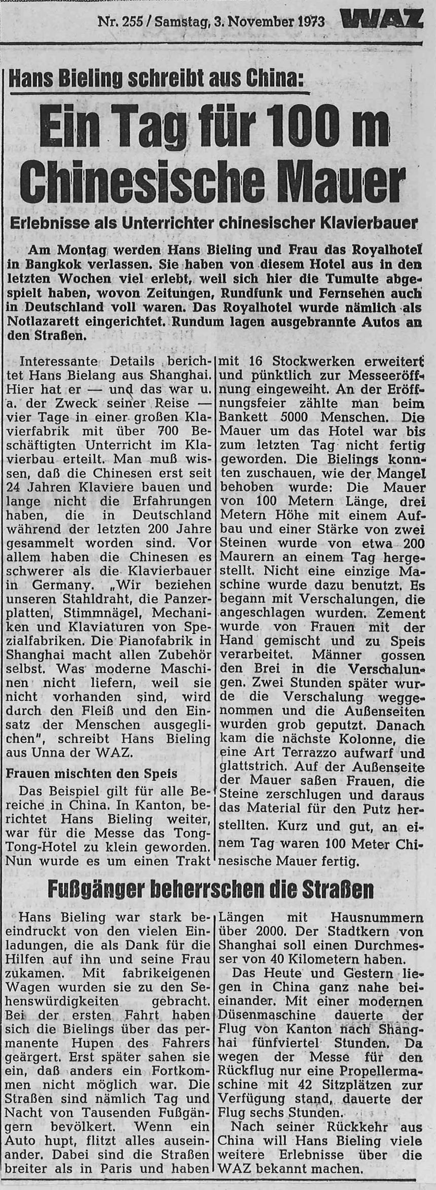 Hans Bieling schreibt aus China - Seite 1/1